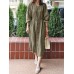 Solid Belt Button Long Sleeve V  neck Casual Shirt Dress