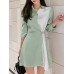 Contrast Color Irregular Button Lapel 3 4 Sleeve Shirt Dress