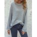 Women Casual Striped Crew Neck Long Sleeve Sweaters