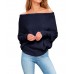 Women Off Shoulder Knit Sweaters Jumper Loose Pullover Tops