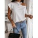 Women Solid Color Simple Half Strapless Design Casual Short Sleeve T  Shirts