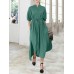 Solid Color Half Sleeve V  neck Knotted Shirt Dress