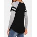 Women Casual Raglan Sleeve V  Neck Plus Size Patchwork T  shirts