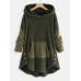 Contrast Color Splice Irregular Hem Hooded Fleece Sweatshirt Coats