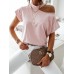 Women Solid Color Simple Half Strapless Design Casual Short Sleeve T  Shirts