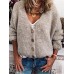 Vintage Solid Color V  neck Button Cardigans For Women