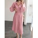 Solid Belt Long Sleeve Lapel Button Down Shirt Dress