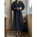 Solid Button Puff Long Sleeve Loose Casual Shirt Dress