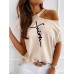 Women Script Print Design Shoulder Casual Short Sleeve T  Shirts