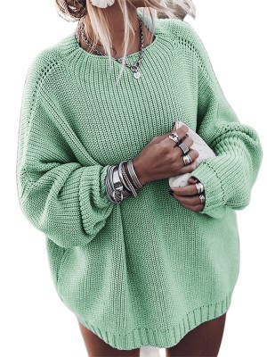 Solid Color Long Sleeve O  neck Oversized Women Causal Sweaters