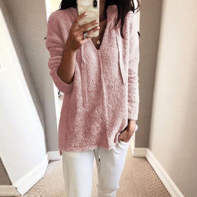 Womens Long Sleeve V Neck Jumper Solid Hoodies Sweatshirt