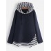 Jacquard Striped Patchwork Button Knit Hooded Sweatshirt