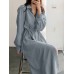 Solid Belt Long Sleeve Lapel Button Down Shirt Dress